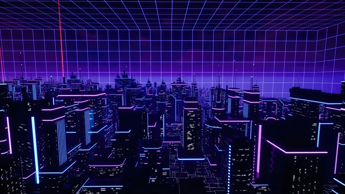 Futuristic city skyline with neon lights, symbolising the AI-driven, skills-first future of work from Mercer’s 2025 report.