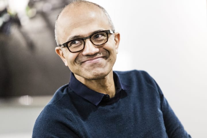 Satya Nadella, Chairman and Chief Executive Officer of Micrsoft, smiling